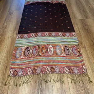 Vintage Cashmere Silk Scarf shawl‎ bohemian indie paisley wrap festival brown thumbnail 4