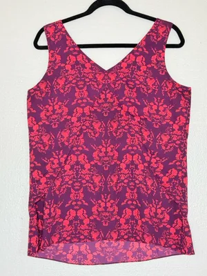 Cabi Sleeveless Blouse Medium Purple Pink Print V-Neck Layered Hem Top thumbnail 7