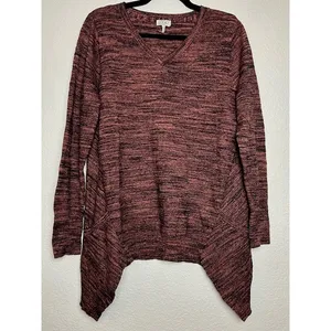 LOGO By Lori Goldstein Tunic Sweater L Heathered Red‎ Black Pockets Cozy Warm Cabin thumbnail 12