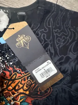 Affliction Black Cropped Graphic Tee with Multicolor Skull & Snake thumbnail 11