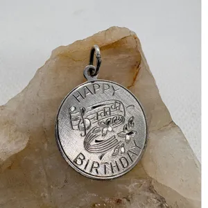 Vintage Elco Sterling Silver Happy Birthday Musical‎ Note Charm Pendant 2.99g thumbnail 2