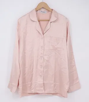 Yimanie Pajama Set Women XL Pinstripe Pink Metallic Button-down Excellent thumbnail 1