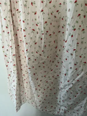 Cream Red Ditsy Floral Print Cottagecore Milkmaid Puff Sleeve Midi Dress Medium thumbnail 3