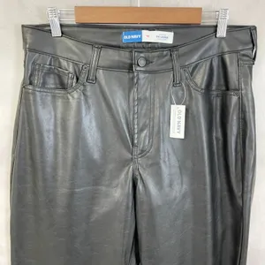 Old Navy OG Loose Faux Leather Pants Women 14 High Rise Straight Edgy Indie Moto thumbnail 3