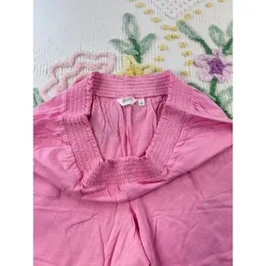 Candace Cameron Bure‎ Pink Smocked Waist Wide Leg Pants Cotton Linen Blend L thumbnail 6