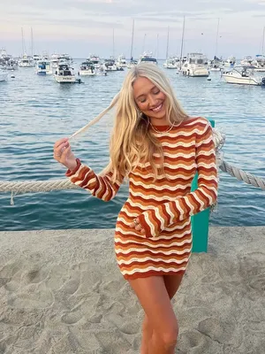 Rhythm. Sunshine Chevron Knit Long Sleeve Mini Dress Size Medium thumbnail 8
