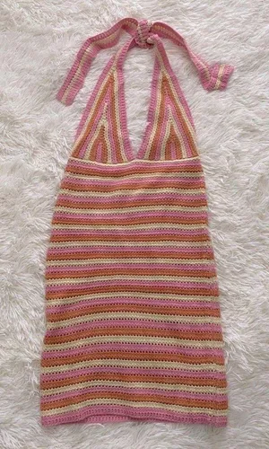 Princess Polly Crochet Tie Up Dress Pink Orange thumbnail 3
