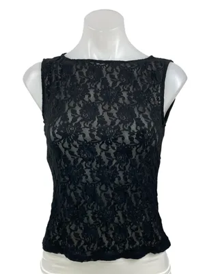 Reformation Women's Black Floral Lace Sheer Boat Neck Sleeveless Tank Crop Top S thumbnail 1