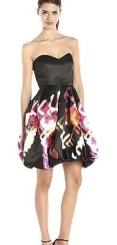 PARKER Remi Black Satin Print Strapless‎ Fit & Flare Party Dress 2 Hoco thumbnail 1