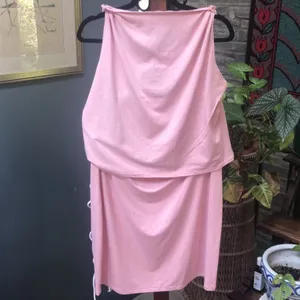 Reformation Rare By Nadia Aboulhosn 2016 Baby Pink Bodycon Crop Top & Lace Up Skirt Set 3X thumbnail 3