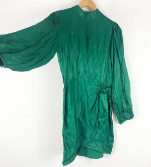 Zara Green Satin Mock Neck Faux Wrap Mini Dress Small Long Sleeve 1165/259 thumbnail 11