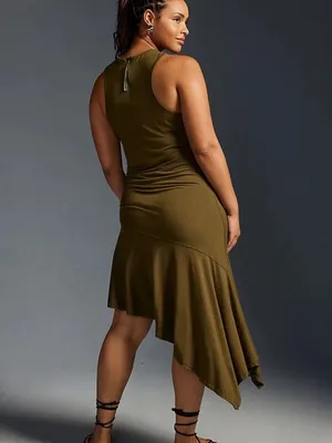 Daily Practice by Anthropologie Sleeveless Side-Ruched Dress Green Size XL thumbnail 3
