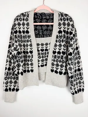 River Island Gray Black Fair Isle Patterned Cardigan Sweater Tank Matching Set thumbnail 2