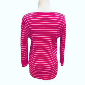 Ralph Lauren Pink White Stripe Knit Henley Knit Top L Preppy thumbnail 3