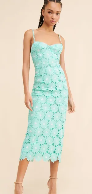 SAYLOR Mint Green Floral Lace Midi Dress with Spaghetti Straps thumbnail 1