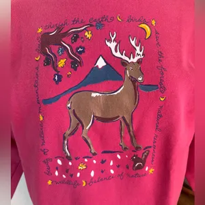 Vintage Graphic Sweatshirt deer‎ Cozy Cottagecore Outdoors Nature 90s Large thumbnail 5