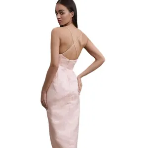 Anthropologie BHLDN CORSETED BABY PINK LONG RUCHE SIDE LINED MAXI CRISS CROSS DRESS 12 thumbnail 3