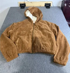 Ashley Sunrise Collection Corduroy Hooded Cropped Zip Sherpa Lined Jacket XL thumbnail 1