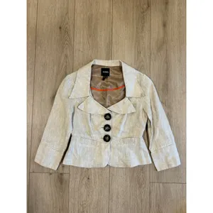 Y2K XOXO Womens Oatmeal Beige 100% Linen Cropped Peplum‎ Blazer Jacket Size S thumbnail 3