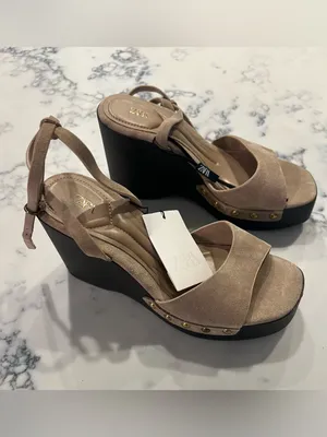 NEW Zara Women’s Studded Suede Heeled Sandals Leather Size 6 36 Wedges thumbnail 8