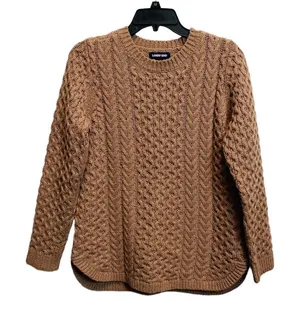 Land's End Chunky Brown Cable Knit‎ Sweater Size XS Crew Neck Boat Hem Pull On thumbnail 1