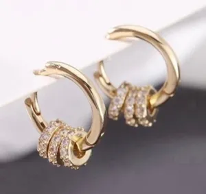 14K Gold Plated Three Rings Small Hoop Earrings for Women thumbnail 1