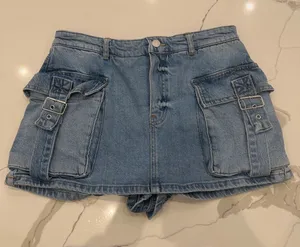 We The Free Light Blue Denim Cargo Skort with Buckle Pocket Details thumbnail 1
