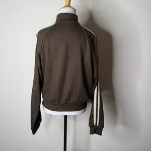 Halara Brown Ribbed Stand Collar Zip Track Jacket with Taupe Stripes NWOT M thumbnail 9