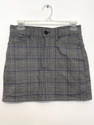 AMERICAN EAGLE Super Stretch Hi-Rise Mini Skirt Gray Black Plaid High Waisted 00 thumbnail 2