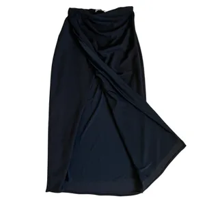 Abercrombie & Fitch‎ Black Draped Wrap Midi Skirt XS Elastic Waist Lined Stretch thumbnail 4