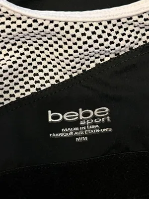 Bebe Sport Tank Top Womens Medium Black White Mint Mesh Colorblock Cropped thumbnail 5