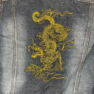 Paco Jeans Dragon Embroidered Demim Jacket Women L Dark Wash Y2K thumbnail 7