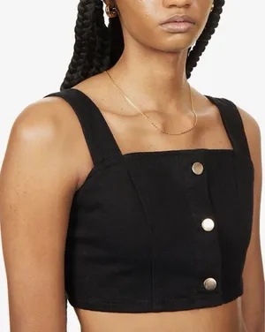 Reformation Chrissy Denim Crop Top Black Women’s Size 8 Button Front Tank NWT thumbnail 1