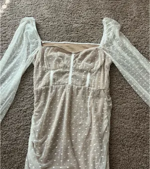 White polka dot mini dress Tan thumbnail 3