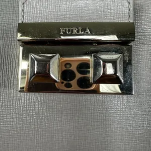 Furla Satchel Crossbody Bag Womens Small Gray Leather Top Handle Gold Hardware thumbnail 6