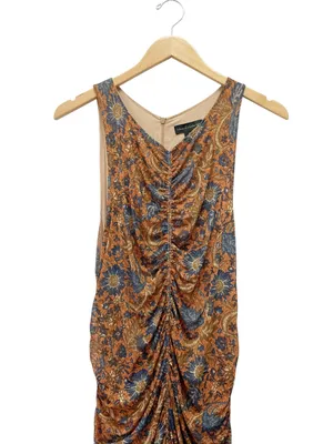House of Harlow 1960 Maxi Dress XL Brown Paisley Ruched Bodycon Sleeveless thumbnail 5