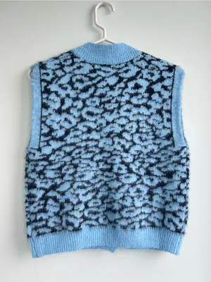 &merci Blue Patterned Fuzzy Knit Vest with Gold Buttons small thumbnail 2