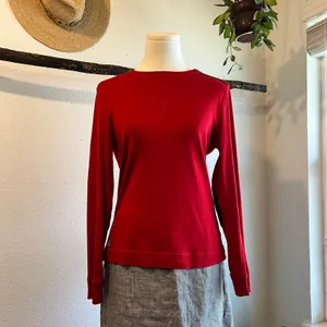 Ralph Lauren Red 100% Cotton Long Sleeve Leather Elbow Patch Top Size Medium thumbnail 11