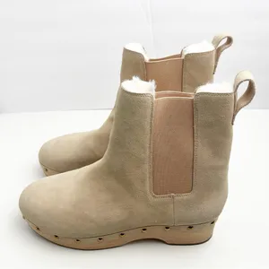J. CREW Suede Leather Upper Faux Fur Lined Clog Studded Boots Size 12 Neutral thumbnail 9