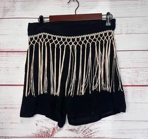 High Waisted Gauze Black Fringe Shorts | Women’s Large thumbnail 1