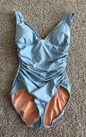 J. Crew Light Blue Ruched Plunge One-Piece Swimsuit Tummy Control Coastal SZ 6 thumbnail 1