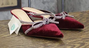A New Day Womens Gwen Rhinestone Bow Heels Velvet 94656740 Burgundy Red 8.5M thumbnail 1