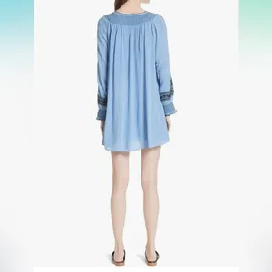 Free People Wind Willow Boho Embroidered Peasant Dress. Periwinkle Gauzy Size S thumbnail 2