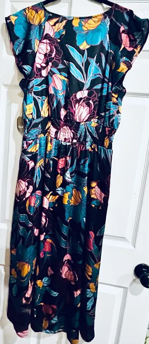 Ryegrass NWT super boho satin effect floral multicolor flowy maxi dress XL thumbnail 13