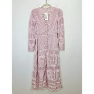 LoveShackFancy Ellitia Dress Victorian Lace Maxi Light Lilac Viscose US 0 NWT thumbnail 6