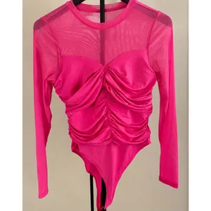 Halara Hot Pink Mesh Long‎ Sleeve Bodysuit Size M NWT thumbnail 2