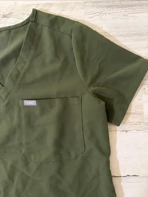 FIGS Olive Green V-Neck Short Sleeve Scrub Top thumbnail 2