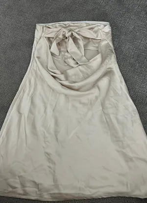 Beginning Boutique White Mini Dress NWT Satin Strapless Tie Back thumbnail 2