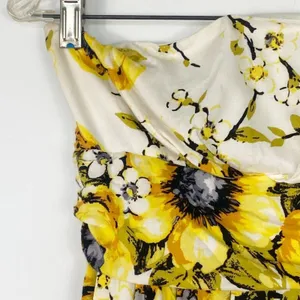 Forever 21 Flower Print Strapless Mini Dress Cream Yellow Sundress Womens L thumbnail 4