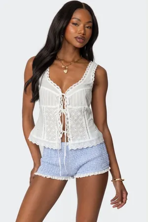 Edikted Fiore Eyelet Tie Front Top  thumbnail 1